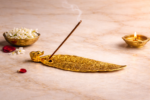 Premium Metal Gold Feather Incense Holder - Image 2