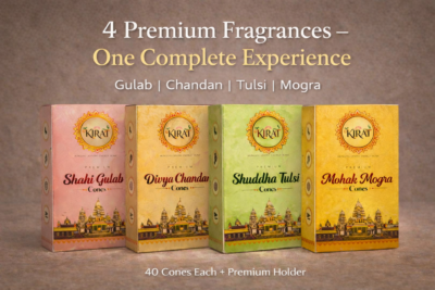 charcoal-free incense cones pack of 4 kirat 160 cones with stand gulab chandan tulsi mogra