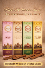 KIRAT incense sticks pack of 4 with wooden stand sandalwood jasmine rose woods fragrance