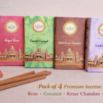 KIRAT bambooless incense sticks pack of 4 with rose coconut kesar chandan and lavender fragrances